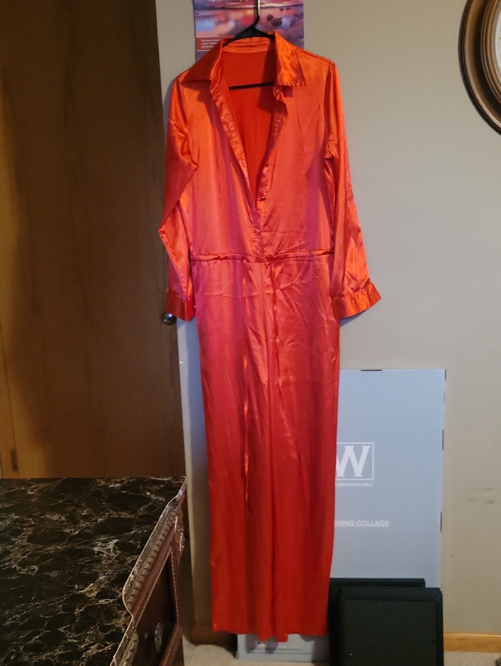 Red Satin Long Sleeve Jumpsuit
